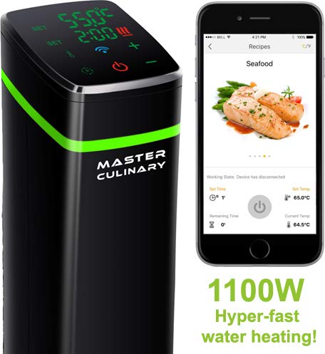 Master Culinary 1100W Wi-Fi Sous Vide Precision Cooker | 2019 Model | Free Mobile App Included | FDA Approved | Digital Display, Slick Design, Ultra Quiet | VOTED BY TOP CHEFS AS THE MOST ACCURATE IN THE MARKET