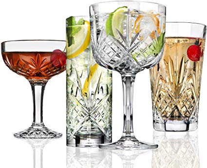 Godinger Barware Drinkware Mixology Set - Gin Glasses, Collins Tall Glasses, Bar Cups and Champagne Coupes - 8 pieces