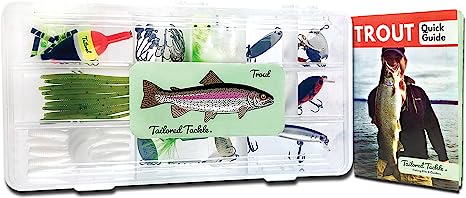Tailored Tackle Trout Fishing Kit 77 Pc Tackle Box with Tackle Included | Tail Spinners Jerkbait Lure Crankbait Lures Jigs Bait Hooks Spoons Rooster Spinner Baits | Gear for Rainbow Trout Brook Brown