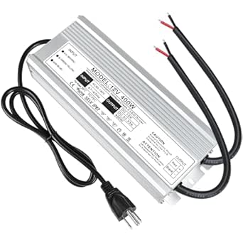 LightingWill LED Driver 400 Watts Waterproof IP67 Power Supply Transformer, 90-140V AC to 12V DC Low Voltage Output, Adapter with 3-Prong Plug 3.3 Feet Cable for Outdoor Use, Computer Project