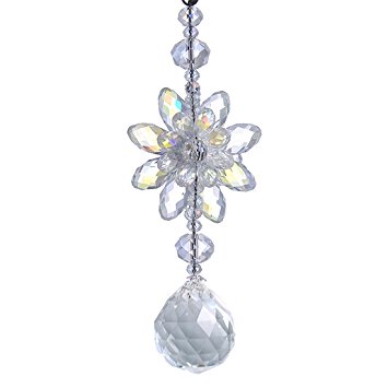 H&D Clear Hanging Crystal Ball Prisms Flower Fengshui Ornament Suncatcher Rear View Mirror Car Charm Decor