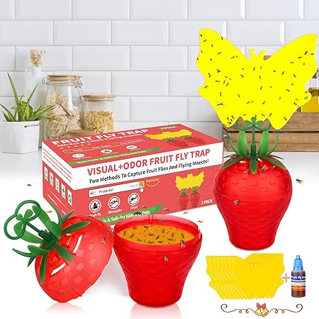 Fruit Fly Traps for Indoors,Effective Fruit Fly Gnat Traps for House Indoor with Yellow Sticky Pads,Non-Toxic Reusable Fruit Fly Gnat Killer Fly Catcher Comes with Bait for Home/Kitchen (2 Pack)