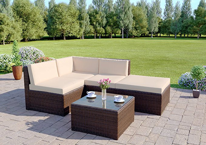Abreo Rattan Wicker Weave Garden Furniture WITH RAIN COVER Conservatory Modular Corner Sofa Set (Brown)