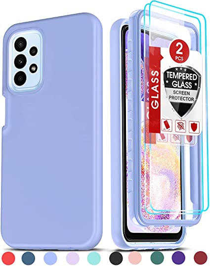 LeYi for Galaxy A23 5G Phone Case, Samsung Galaxy A23 5G Case with [2 x Tempered Glass Screen Protector] Full Body Soft Liquid Silicone Protective Cover Case for Samsung A23 4G/ 5G, Violet Purple