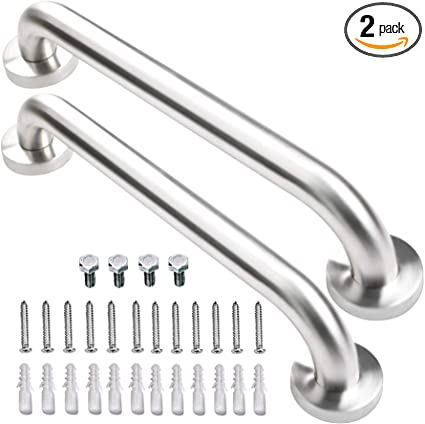 2 Pack 16 Inch Shower Grab Bar 1.25" Diameter, ZUEXT Satin Brushed Nickel Stainless Steel Bathroom Grab Bar, Bath Balance Bar,Safety Hand Rail Support,Handicap Injury Elderly Senior Assist Bath Handle