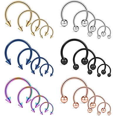 Ruifan 10-24PCS 16G Surgical Steel Nose Septum Horseshoe Hoop Earring Eyebrow Tragus Lip Piercing Ring