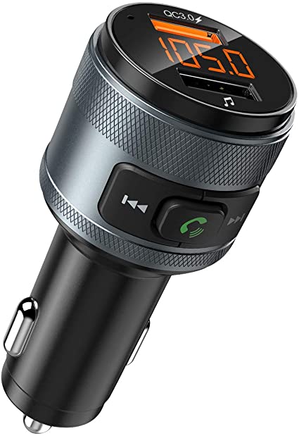 (2020 Upgraded New Version) Bluetooth FM Transmitter for Car, Wireless Radio Transmitter Adapeter Car Kit, Dual USB Ports, QC3.0 Quick Charging, Hands Free Calling, Support USB Flash Drive Music Play