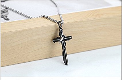 Handmade Stainless Steel Cross Pendant Couples Men's Necklace Chain (Black)