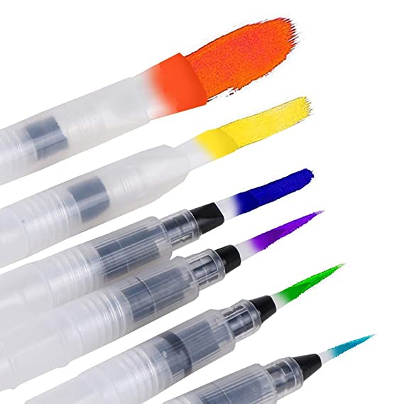 Catchex Water Brush Pen Set for Watercolor Drawing Tool Marker - Pack of 6 - (Multicolor)