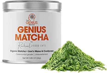 Genius Matcha Green Tea Powder - Organic Ceremonial Grade Matcha Mix w/Lions Mane & cordyceps Mushroom Extract for Energy and Focus Boost. Unsweetened Authentic Japanese Origin - Culinary Grade