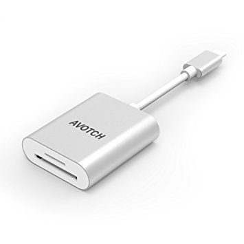 USB Type C Card Reader，AVOTCH USB C Card Reader Aluminum Superspeed USB 3.0 2-In-1 Card Reader for SD Card/Micro SD Card/TF Card for 2016 MacBook Pro and more USB C Devices