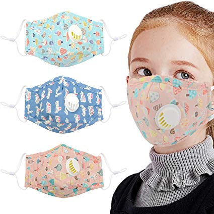 Dust Mask for Kids,Aniwon 3 Pcs PM2.5 Kids Mouth Face Mask with 6 Pcs Activated Carbon Filter Insert,Washable Cute Cotton Mouth Mask with Adjustable Straps (Colorful)