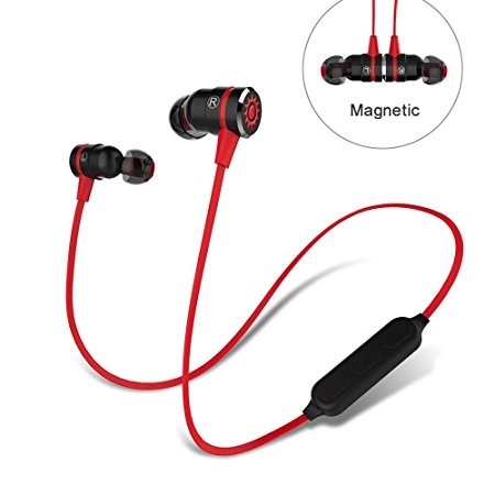 Bluetooth Earbuds, Sweatproof Bluetooth Headphones with Magnetic Attraction Sports In-Ear Noise Cancelling Earphones Headsets Wireless Stereo Earbuds with Mic[Upgraded Version] (Black&Red)