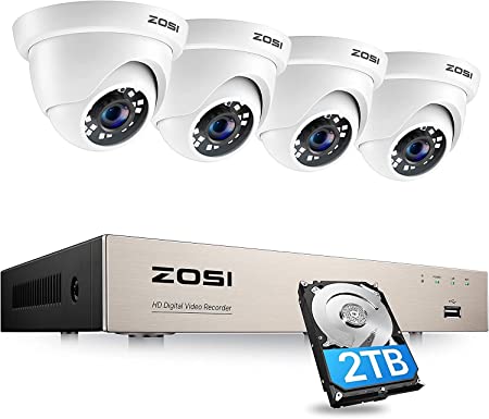 ZOSI 8CH Security DVR with 2TB HDD   4 Pack 1080P Dome Security Cameras Bundle