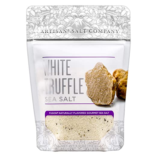 SaltWorks Natural Fusion White Truffle Flavored Sea Salt, Artisan Zip-Top Pouch, 4 Ounce