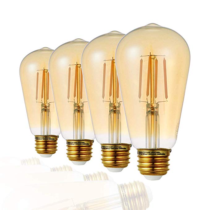 LED Edison Light Bulb Vintage ST19-4 Pack 4.5W Equivalent to 35W Dimmable Amber Glass Warm White 2200K