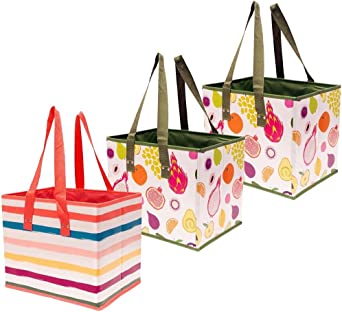 Planet E Reusable Grocery Shopping Box Bags - Premium Quality Heavy Duty Tote Set with Reinforced Bottom