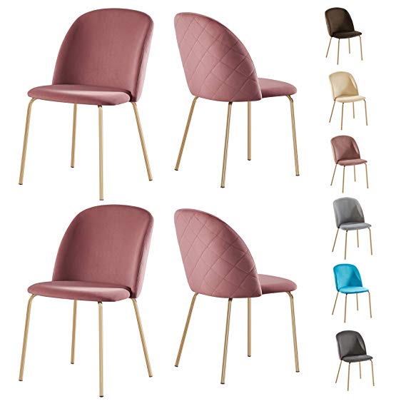 Set of 4 Velvet Dining Chairs with Golden Finish Metal Legs Living Room Chair Dale (Pink)