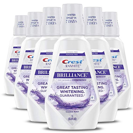 Crest 3D White Brilliance Alcohol Free Whitening Mouthwash Clean Mint 33.7 fl oz Pack of 6