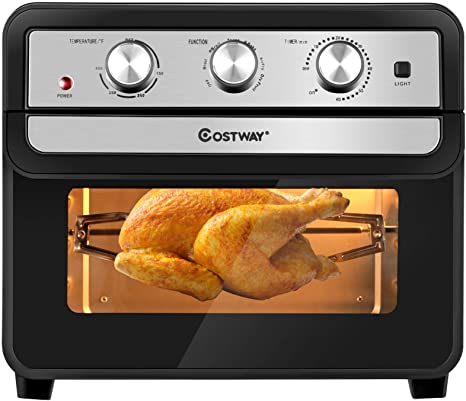 COSTWAY Air Fryer Toaster Oven, 6-in-1 Convection Air Fryer Oven, with Broil, Hot Air Broil, Toast, Bake, Air Fry, Dry Fruit, Countertop Toaster Oven, with 9 Accessories, 23Qt Large Capacity, 1700W, Black