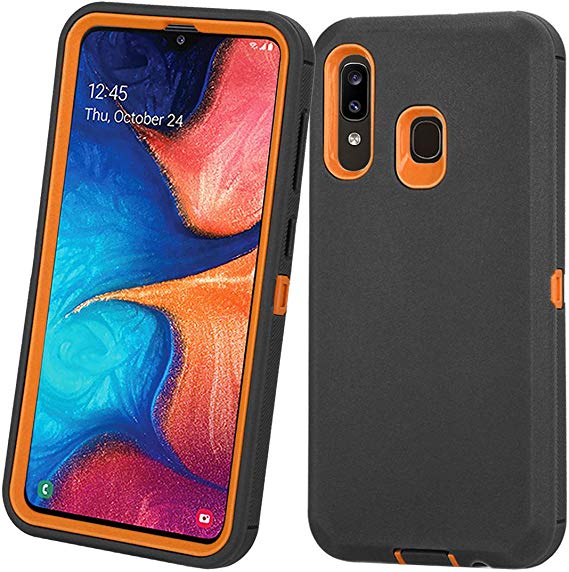 Annymall Samsung Galaxy A20 Case,Galaxy A30 Case,Galaxy A50 Case, Heavy Duty [with Built-in Screen Protector] Shockproof Defender Armor Protective Cover for Samsung Galaxy A20/A30/A50 (Black/Orange)
