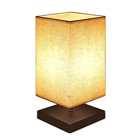 Bedside Table Lamp B-right Retro Style Minimalist Desk Lamp with Solid Wooden Base Fabric Shade for Bedroom, Living Room, Baby Room, Bookcase (Square)