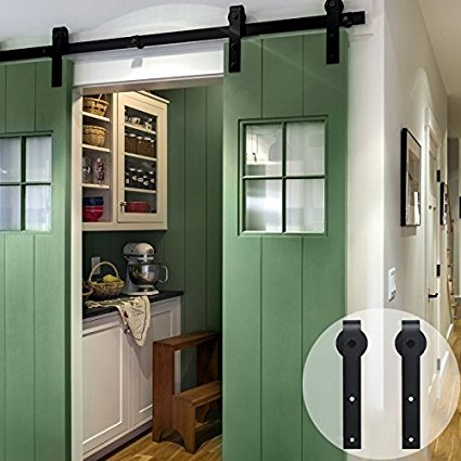 CCJH 72" Country Antique Flat Style Sliding Double Barn Wood Door Hardware Track Set Closet 6 Ft Black