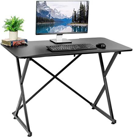 VIVO Black 43 inch Folding Desk Frame with Curved Tabletop | Home Office Computer Workstation with Foldable Steel Legs (DESK-FD1QB)