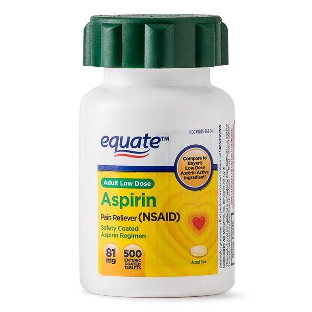 Equate Low Dose Aspirin Enteric Coated Tablets, 81 mg, 500 Ct