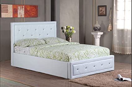 7Star OTTOMAN STORAGE GAS LIFT UP SINGLE DOUBLE KING SIZE Bed (King, White)