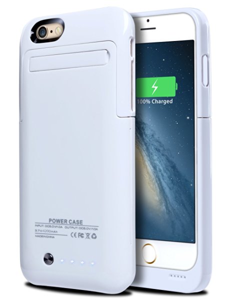 iPhone 6S Plus Battery Case, iPhone 6 Plus Battery Case, HoneyAKE 4200mAh Rechargeable External Battery Case Power Bank Pack Portable Charger Charging Case for Apple iPhone 6S Plus/6 Plus 5.5- White