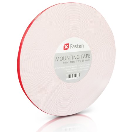 XFasten Double Sided Foam Mounting Tape Removable, 1/2-Inch x 36 Yards