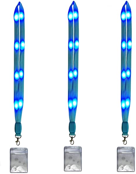 LED lanyard cruise lanyard with clip ID card holder, 3 different lighting modes, flashing light on the neck in the dark, label keychain ID badge, party display personality(blue)