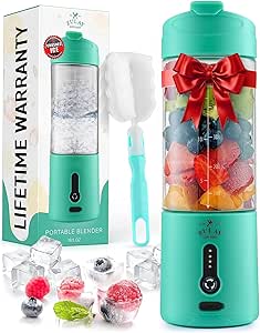 Zulay Kitchen 18 oz Personal Blenders that Crush Ice - USB-C Rechargeable, Cordless Travel Blender - Portable Smoothie Blender On the Go, Frozen Fruits, & Veggies with 6 Sharp Blades (Aqua)