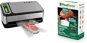 FoodSaver V4840 2-in-1 Vacuum Sealer Machine, Silver, 18.80 x 9.50 x 10.60 inches & 1-Quart Precut Vacuum Seal Bags with BPA-Free Multilayer Construction for Food Preservation, 44 Count