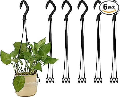 Cosmos 6 Pieces Plastic Hanging Basket Hooks Hanging Planter Holder Flower Pot Hangers for Outside and Indoor Small Flower Pots, Black