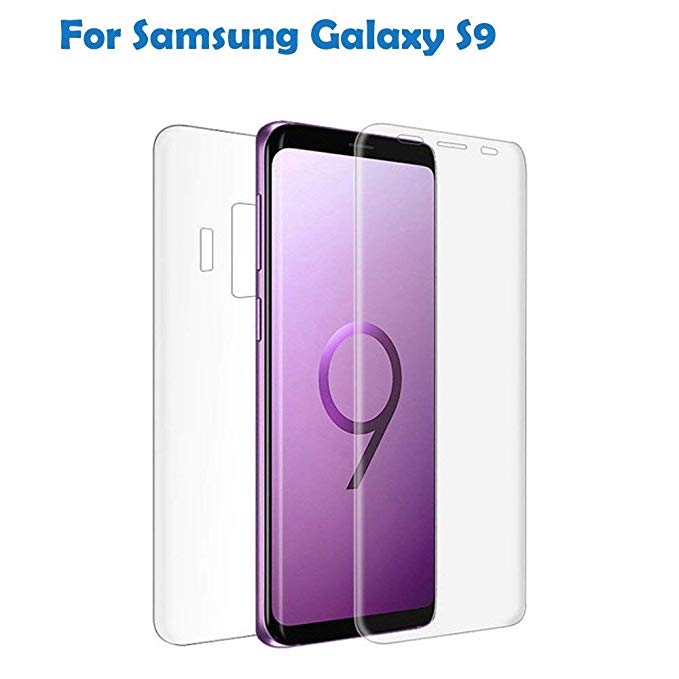 Galaxy S9 Tempered Glass, iKNOWTECH [Front and Back] Front 3D High Transparency 9H Tempered Glass Screen Protector with Back Carbon Fiber [Full Coverage] Film for Samsung Galaxy S9