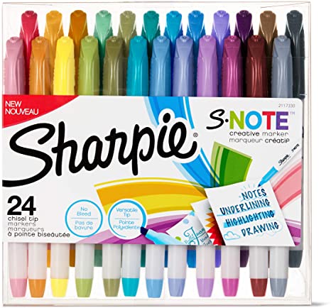 Sharpie S-Note Creative Markers, Assorted Colors, Chisel Tip, 24 Count