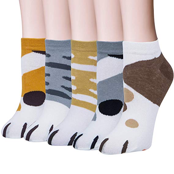 Justay 5 Pairs Womens Cute Cat Socks Novelty Funny Cat Claw Socks Ankle Animal Fun Socks