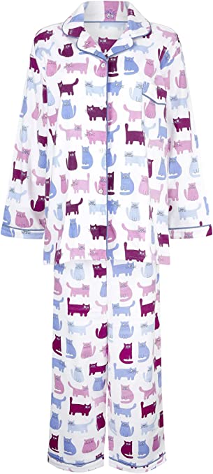 Champion Paris Womens Cat Print 100% Brushed Cotton Pyjamas