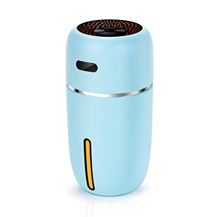 NovoLido Mini USB Humidifier with 7 Colors LED, Portable Personal Small Humidifier for Desk Travel Office Car and Kids Bedroom with Quiet Operation, Auto Shut-Off, Adjustable Mist Modes, 200ml (Blue)