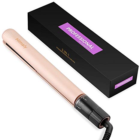 Professional Hair Straightener, Himaly Ceramic Tourmaline Flat Iron: 2 In 1 Straightener and Curling Iron for All Hair Types with Rotating Adjustable Temperature and Salon High Heat (255°F-450°F)