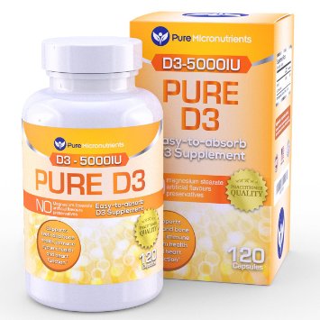 Pure D3 - Vitamin D3 5000 IU 120 Count Natural Vitamin D Supplements Premium Grade Cholecalciferol