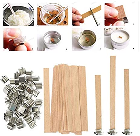 Wood Candle Wicks 50Pcs Natural Environmentally-Friendly Wick 6mm 8mm 12.5mm 13mm Wooden Candles Wick With Sustainer Tab Stands Candle Wick Core For DIY Craft Candle Making Supplies Soy Paraffin Wax