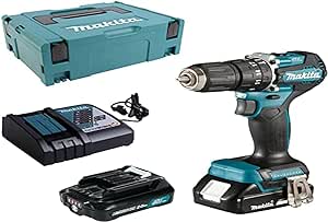 Makita DHP487RAJ Cordless Hammer Drill 18 V / 2.0 Ah 2 Batteries   Charger in Makpac Petrol