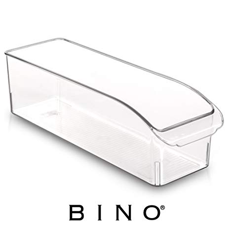 BINO Refrigerator, Freezer and Pantry Cabinet Storage Drawer Organizer Bin, Clear and Transparent Plastic Nesting Container for Home and Kitchen with Built-in Pull Out Handle, X-Small