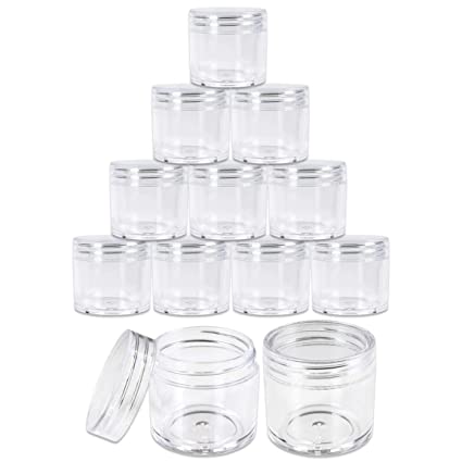 Beauticom 12 Pieces 1 oz. USA Acrylic Round Clear Jars with Flat Top Lids for Creams, Lotion, Make Up, Cosmetics, Samples, Herbs, Ointment (12 Pieces Jars   Lids, CLEAR)