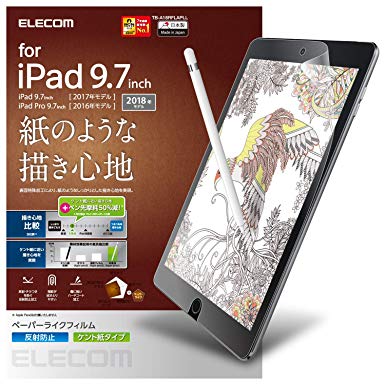 Elecom Paper-Feel Screen Protector for iPad 9.7" (2018 & 2017) / iPad Pro9.7 (2016) Anti-Glare Anti-Fingerprint Anti-Scratch Protection Bubble-Free