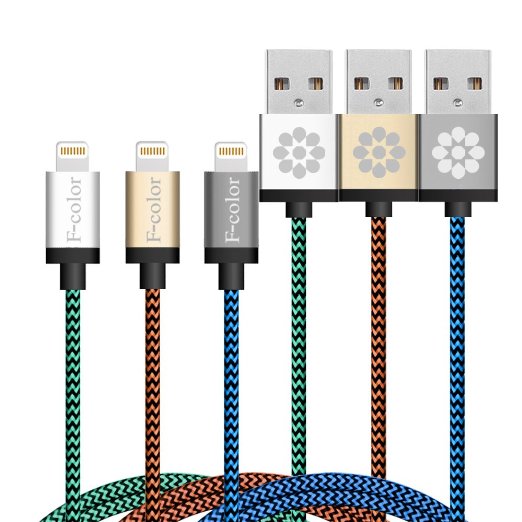 iPhone 6S Cable Apple Certified F-color 3 Pack 3ft Braided 8 Pin Apple Lightning Cable Data Sync Charger for iPhone 6S 6S Plus 6 6 Plus 5 5S 5S iPhone SE iPad Pro iPad Mini 4 iPad Air 2 mini iPod 5 Gold Silver Grey Silver Gold