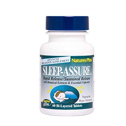 Natures Plus Sleep Assure - 3 mg Melatonin, 60 Bilayer Tablets, Rapid and Sustained Release - Natural Sleep Support with Chamomile - Vegetarian, Gluten Free - 60 Servings